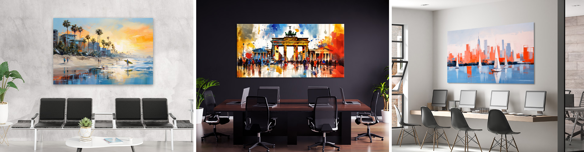 Moderne Wandbilder für Firmen, Kunstdrucke digitaler Gemälde für Ihr Büro, Ihre Praxis oder Kanzlei, fertig zum Aufhängen.