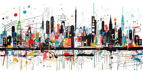 Abstrakte Skyline - modernes digitales Gemälde Wandbild auf Leinwand oder Acrylglas