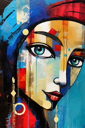 Frau mit Ohrring - modernes digitales Gemälde Wandbild auf Leinwand oder Acrylglas