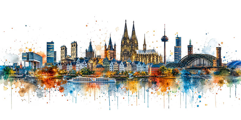 Köln Skyline - Modernes Köln Bild als Kunstdruck auf Leinwand, Acrylglas oder als Poster