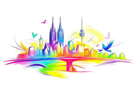 Abstrakte Köln Skyline - Wandbild im Stil eines Gemäldes auf Leinwand, Acrylglas, Alu-Dibond oder als Poster