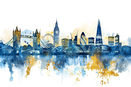 Abstrakte London Skyline - modernes Bild auf Leinwand, Acrylglas, Alu-Dibond oder als Poster