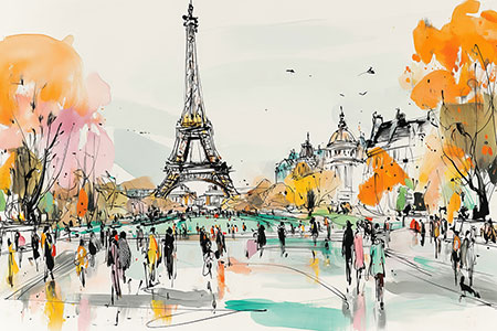 Pariser Spaziergang Gemälde Kunstdruck auf Leinwand, Acrylglas oder als Poster