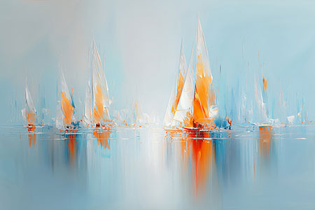 Abstraktes maritimes Gemälde von Segelbooten, hochwertiger Kunstdruck auf Leinwand, Acrylglas, Alu-Dibond, als Poster oder auch Akustikbild.