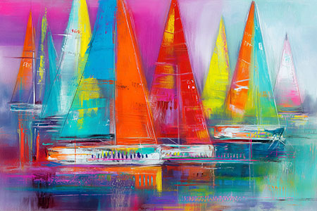 Abstraktes Segelboote Gemälde Kunstdruck auf Leinwand, Acrylglas oder als Poster