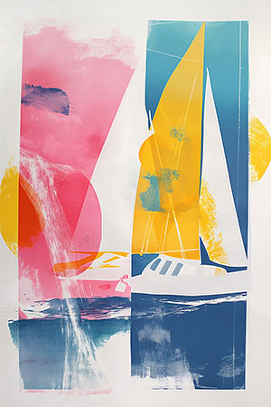 Abstrakte Segelboote - Modernes maritime Illustration als hochwertiger Kunstdruck auf Leinwand, Acrylglas, Alu-Dibond oder als Poster