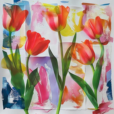 Tulpencollage - Tulpen im Stil einer modernen Fotocollage als Kunstdruck auf Leinwand, Acrylglas, Alu-Dibond oder als Poster