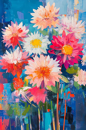 Bunter Blumenstrauß - Wandbild im Stil eines Gemäldes auf Leinwand, Acrylglas, Alu-Dibond oder als Poster