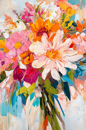 Abstrakter Blumenstrauß - Wandbild im Stil eines Gemäldes auf Leinwand, Acrylglas, Alu-Dibond oder als Poster