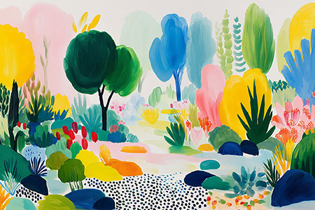 Sommerlicher abstrakter Garten - Abstraktes Gemälde als Kunstdruck auf Leinwand, Acrylglas oder als Poster
