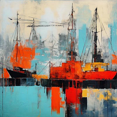 Abstrakter Hafen - modernes Wandbild im Gemäldestil als Kunstdruck auf Leinwand, Acrylglas, Alu-Dibond oder als Poster