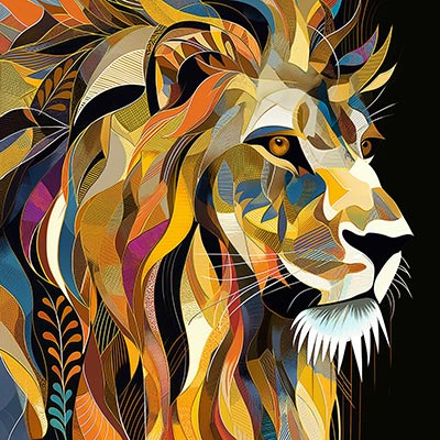 Löwenporträt - Ein abstrakter Löwe im Stil einer Illustration auf Leinwand, Acrylglas, Alu-Dibond oder als Poster