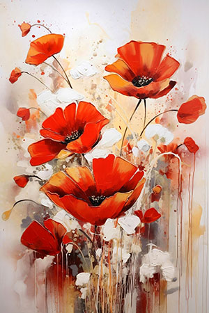 Abstrakte Mohnblumen - modernes Wandbild im Stil eines Gemäldes als Kunstdruck auf Leinwand, Acrylglas, Alu-Dibond oder als Poster