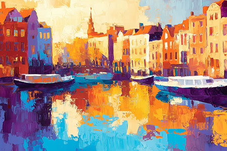 Amsterdam - Wandbild im Stil eines Gemäldes auf Leinwand, Acrylglas, Alu-Dibond oder als Poster