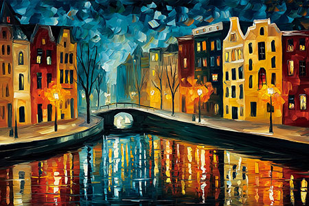 Amsterdam bei Nacht - Gemälde als Kunstdruck auf Leinwand, Acrylglas oder als Poster