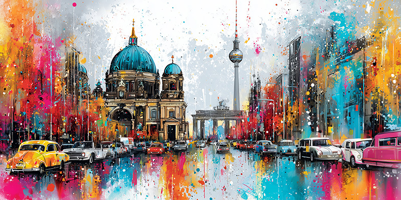 Modernes Pop Art Berlin Bild, modernes Wandbild auf Leinwand, als Acrylglasbild, auf Alu-Dibond oder als Poster