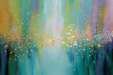 Bunte Blüten aus lauter Punkten als Gemälde, hochwertiger Kunstdruck auf Leinwand, Acrylglas, Alu-Dibond, als Poster oder auch Akustikbild.