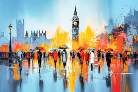 Abstraktes London Gemälde Kunstdruck auf Leinwand, Acrylglas oder als Poster