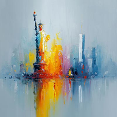 Freiheitsstatue und New York Skyline Gemälde Kunstdruck auf Leinwand, Acrylglas oder als Poster