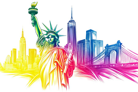 Abstrakte New York Skyline - Wandbild im Stil eines Gemäldes auf Leinwand, Acrylglas, Alu-Dibond oder als Poster