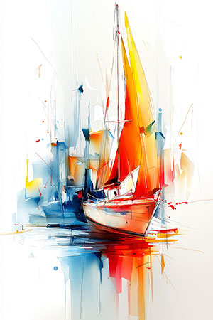 Abstraktes Segelboot Gemälde als Kunstdruck, Leinwandbild, Acrylglasbild, auf Alu-Dibond oder als Poster.