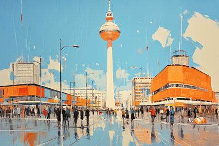 Alexanderplatz - modernes Wandbild im Stil eines Gemäldes als Kunstdruck auf Leinwand, Acrylglas, Alu-Dibond oder als Poster