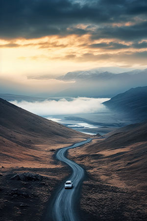 Einsames Auto - modernes Wandbild im Stil eines Gemäldes als Kunstdruck auf Leinwand, Acrylglas, Alu-Dibond oder als Poster