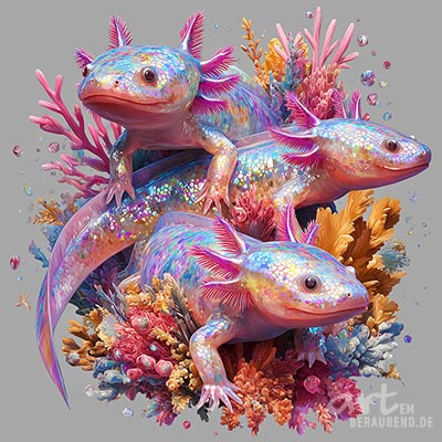 Axolotl Glamour Gemälde Kunstdruck auf Leinwand, Acrylglas oder als Poster