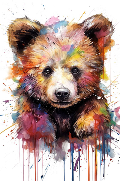 Kleiner Bär im Pop Art Stil Gemälde Kunstdruck auf Leinwand, Acrylglas oder als Poster