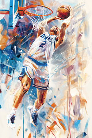 Basketballer - Wandbild im Stil eines Gemäldes als Kunstdruck auf Leinwand, Acrylglas, Alu-Dibond oder als Poster