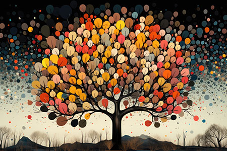 Bunter Baum Illustration - modernes digitales Blumengemälde Wandbild auf Leinwand oder Acrylglas