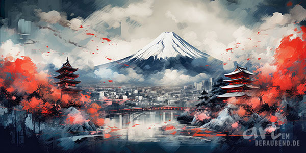 Berg Fuji - modernes Wandbild im Stil eines Gemäldes als Kunstdruck auf Leinwand, Acrylglas, Alu-Dibond oder als Poster
