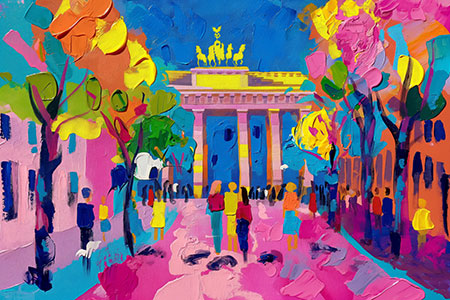 Unter den Linden - Abstraktes Berlin Wandbild im Stil eines Gemäldes auf Leinwand, Acrylglas, Alu-Dibond oder als Poster