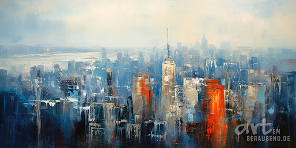 Blick über Manhattan - modernes Wandbild im Stil eines Gemäldes als Kunstdruck auf Leinwand, Acrylglas, Alu-Dibond oder als Poster