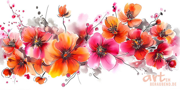 Blütentraum - Wandbild im Stil einer Illustration auf Leinwand, Acrylglas, Alu-Dibond oder als Poster