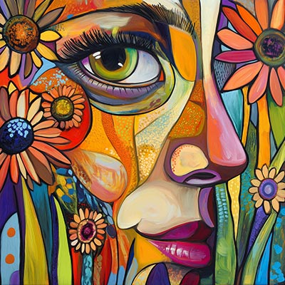 Blumenfee - Wandbild im Stil eines Gemäldes auf Leinwand, Acrylglas, Alu-Dibond oder als Poster