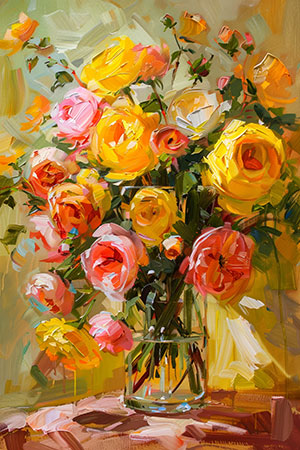 Prachtvoller Blumenstrauß - modernes frühlingshaftes Blumenbild im Stil eines Gemäldes als Kunstdruck auf Leinwand, Acrylglas, Alu-Dibond oder als Poster