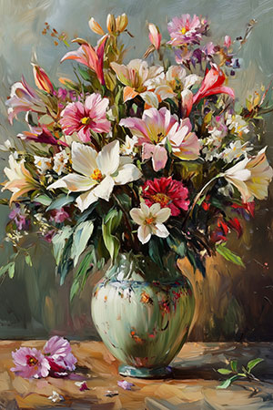 Blumenstrauß - Wandbild im Stil eines Gemäldes auf Leinwand, Acrylglas, Alu-Dibond oder als Poster