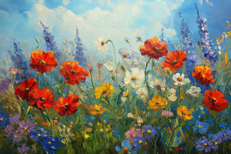 Blumenwiese - Afrika Wandbild im Stil einer Fotografie auf Leinwand, Acrylglas, Alu-Dibond oder als Poster