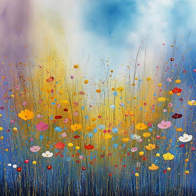 Blumenwiese Gemälde Kunstdruck auf Leinwand, als Acrylglasbild, auf Alu-Dibond oder als Poster.