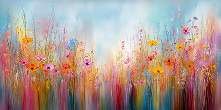 Blumenwiese Gemälde als Kunstdruck, Leinwandbild, Acrylglasbild, auf Alu-Dibond oder als Poster.
