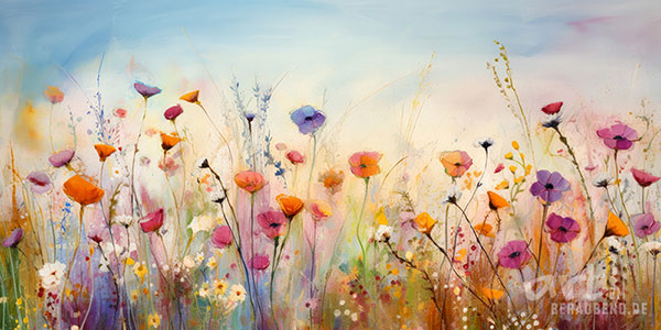 Blumenwiese - modernes digitales Blumengemälde Wandbild auf Leinwand oder Acrylglas