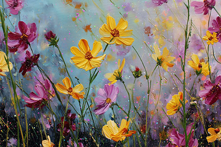 Modernes Gemälde einer Blumenwiese - Bild auf Leinwand, Acrylglas, Alu-Dibond, als Poster oder auch Akustikbild.