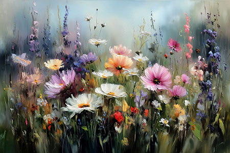 Farben der Natur - Gemälde einer Blumenwiese als Kunstdruck auf Leinwand