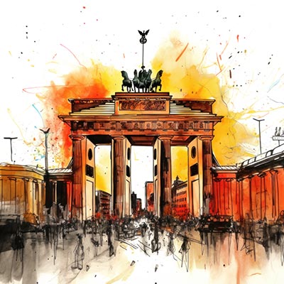Brandenburger Tor Illustration - modernes Wandbild im Stil eines Gemäldes als Kunstdruck auf Leinwand, Acrylglas, Alu-Dibond oder als Poster