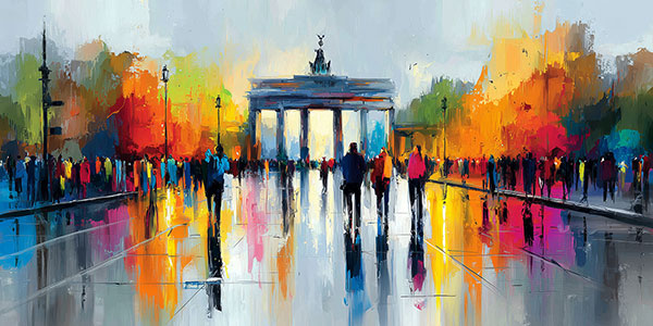 Brandenburger Tor Gemälde mit bunten Farbakzenten Gemälde Kunstdruck auf Leinwand, Acrylglas oder als Poster