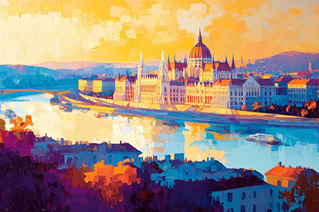 Budapest - Wandbild im Stil eines Gemäldes auf Leinwand, Acrylglas, Alu-Dibond oder als Poster