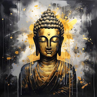 Buddha in gold und schwarz - modernes Wandbild im Stil eines Gemäldes als Kunstdruck auf Leinwand, Acrylglas, Alu-Dibond oder als Poster