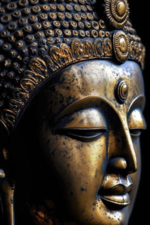 Buddha Skulptur - modernes Wandbild im Stil eines Gemäldes als Kunstdruck auf Leinwand, Acrylglas, Alu-Dibond oder als Poster