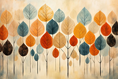 Bunte abstrakte Blätter - modernes digitales Blumengemälde Wandbild auf Leinwand oder Acrylglas